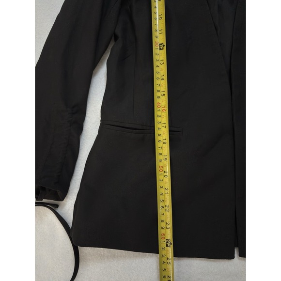 Skies Are Blue Blazer XS Black Collarless Open Career 3/4 Ruched Sleeve Pockets - Picture 6 of 7